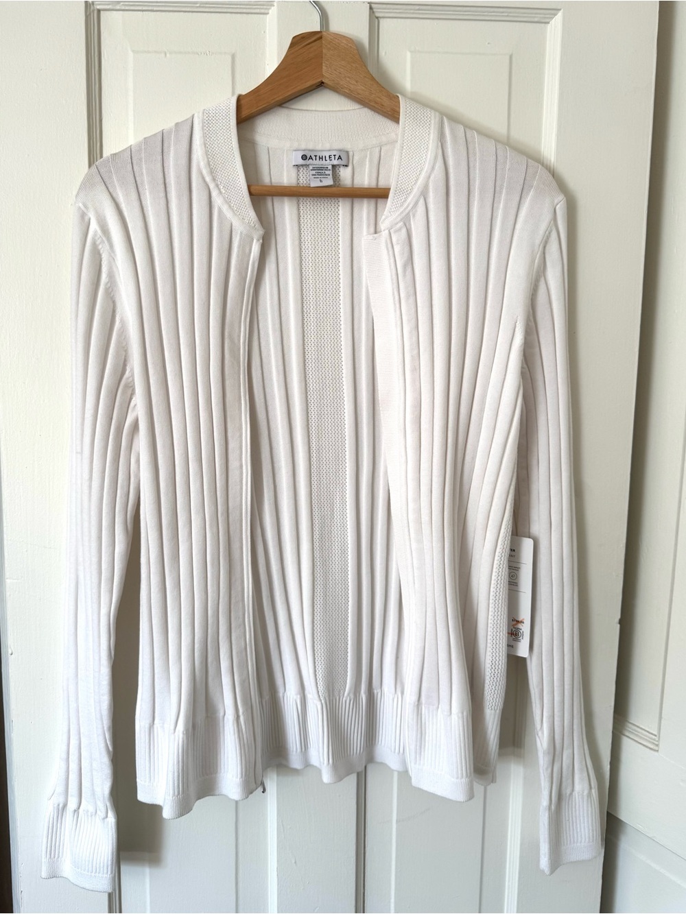 NWT Athleta White Fairway Chandail Ribbed Zip-Up Sweater, Large - Picture 4 of 11